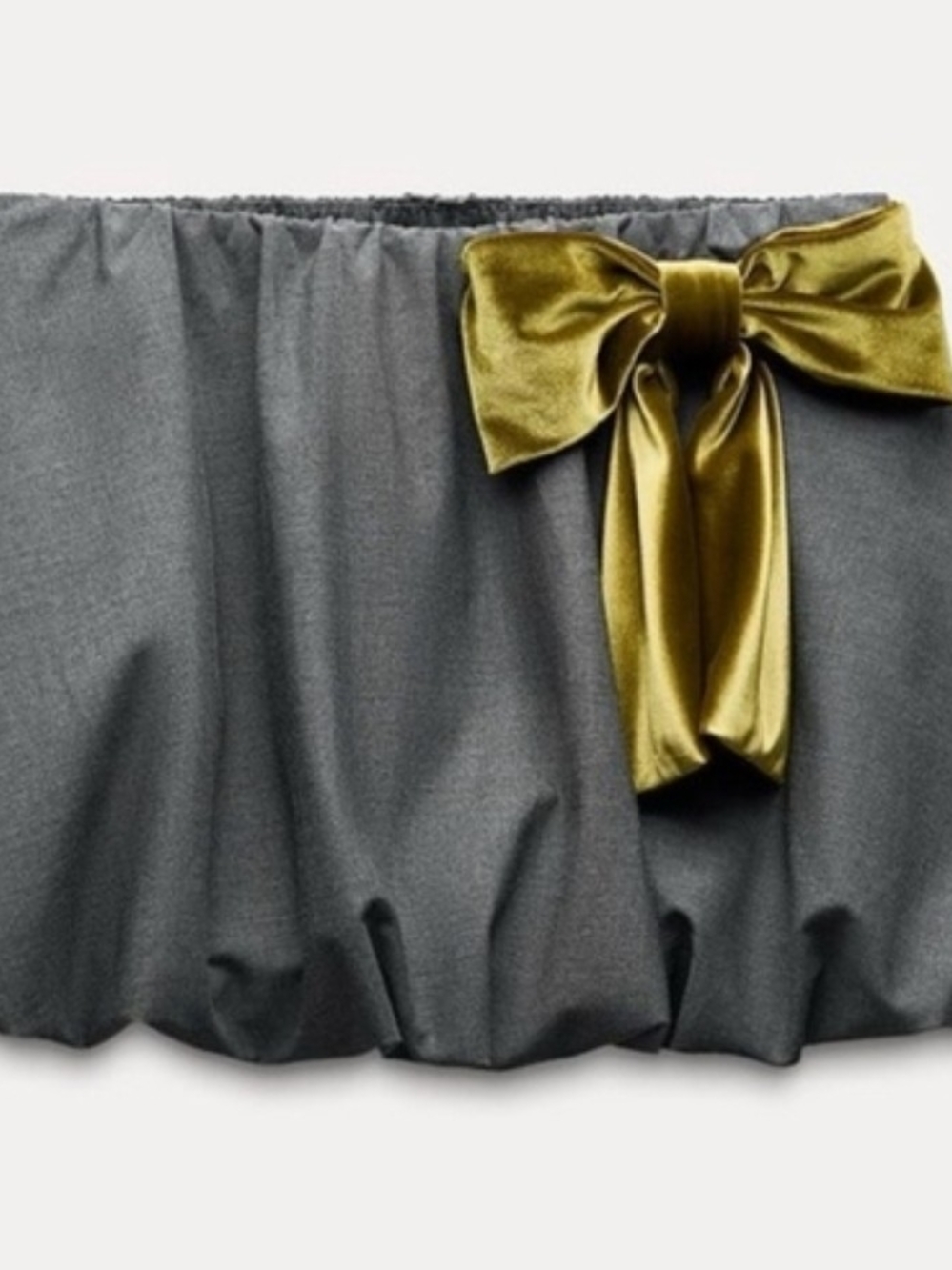 Zara Gray Mini Skirt with Gold/green Velvet Bow Accent Bubble Skirt